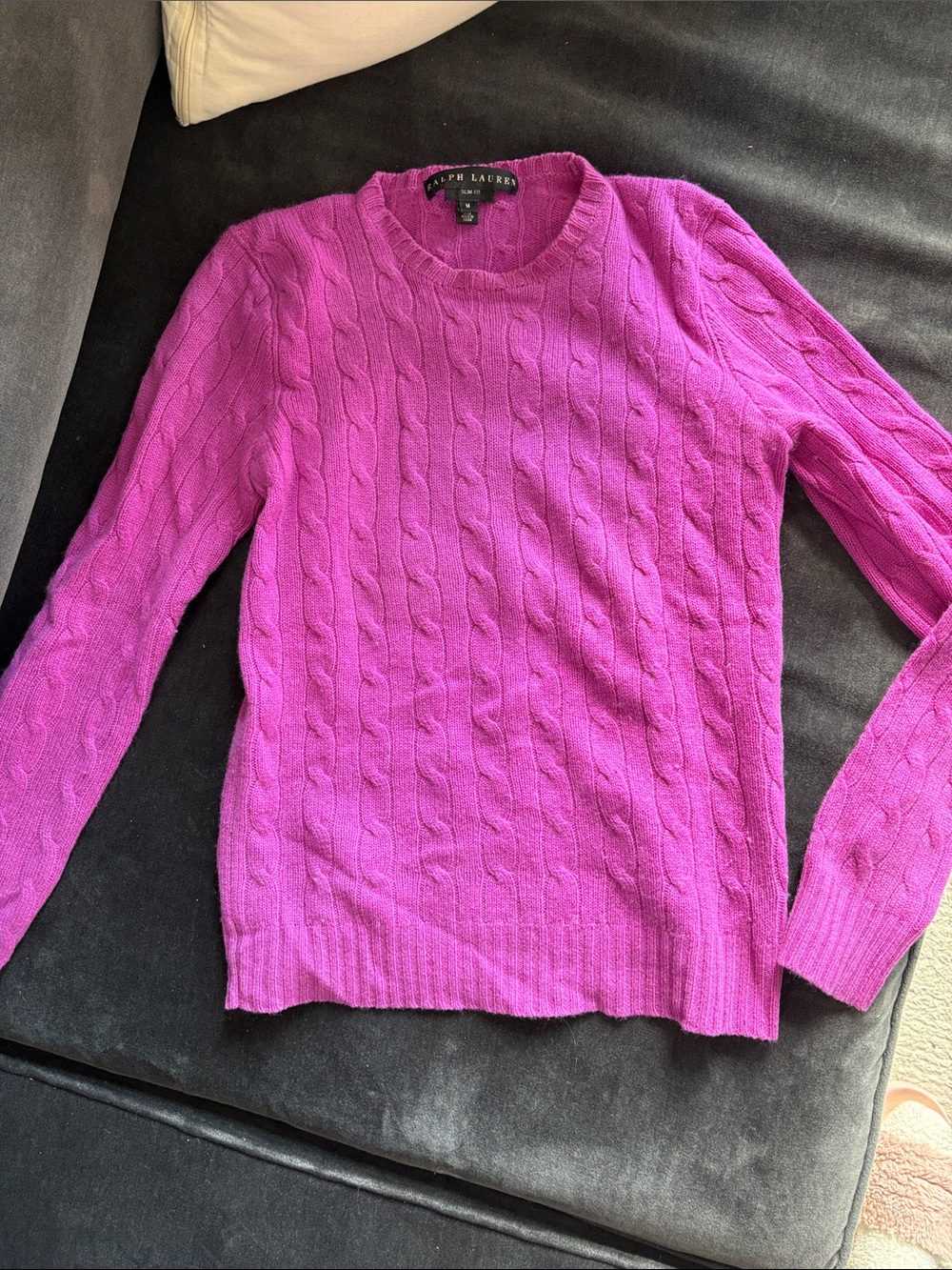 Ralph Lauren Women's Cashmere Cable-Knit Crew Sweater — Magenta